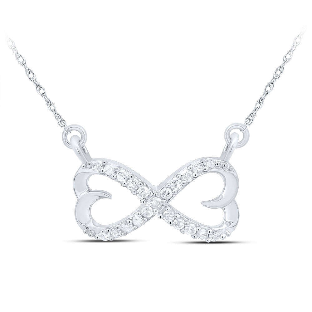 Sterling Silver Womens Round Natural Diamond Infinity Double Heart Pendant Necklace 1/5 CTW 2.24 Gram