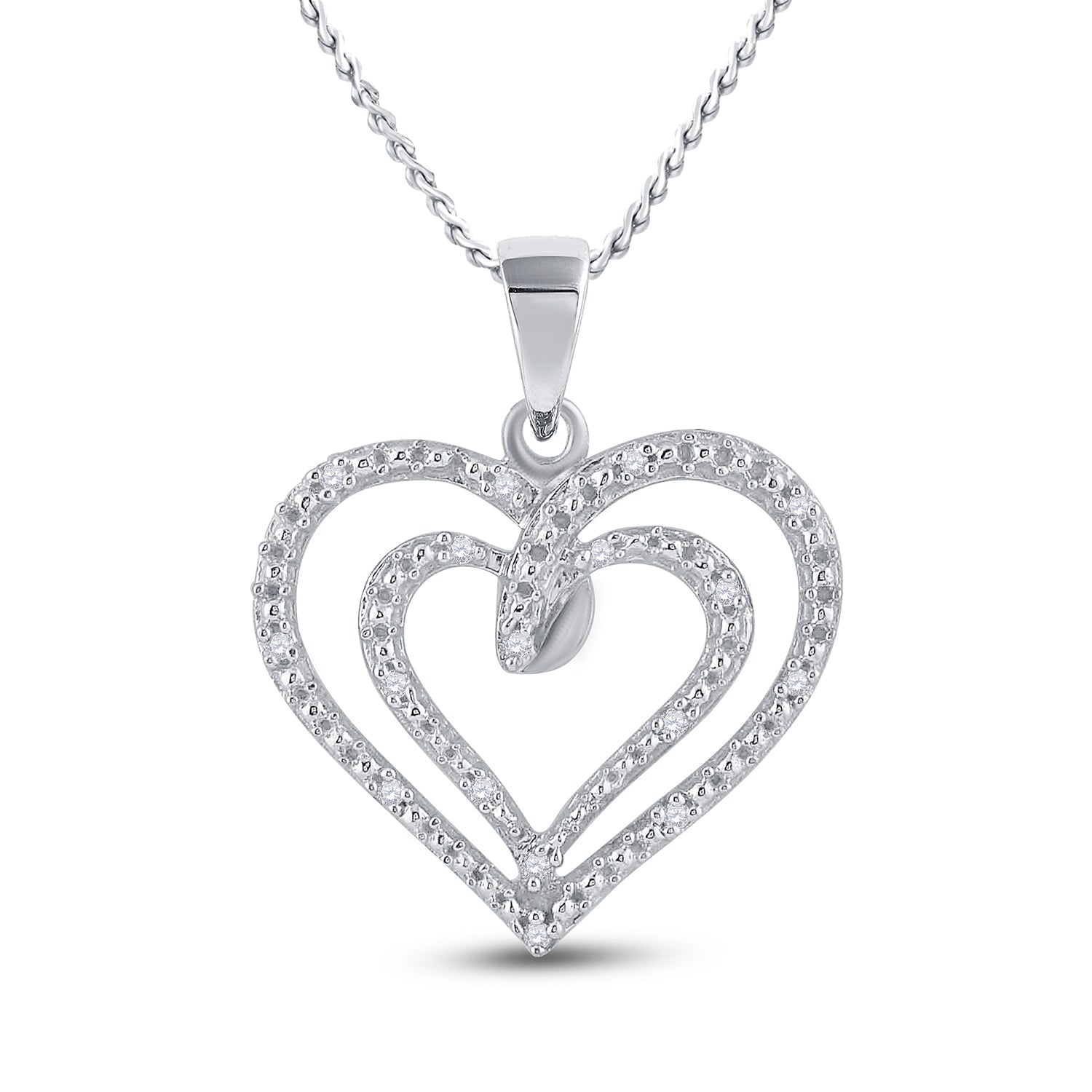 Sterling Silver Womens Round Diamond Heart Pendant 1/20 Cttw