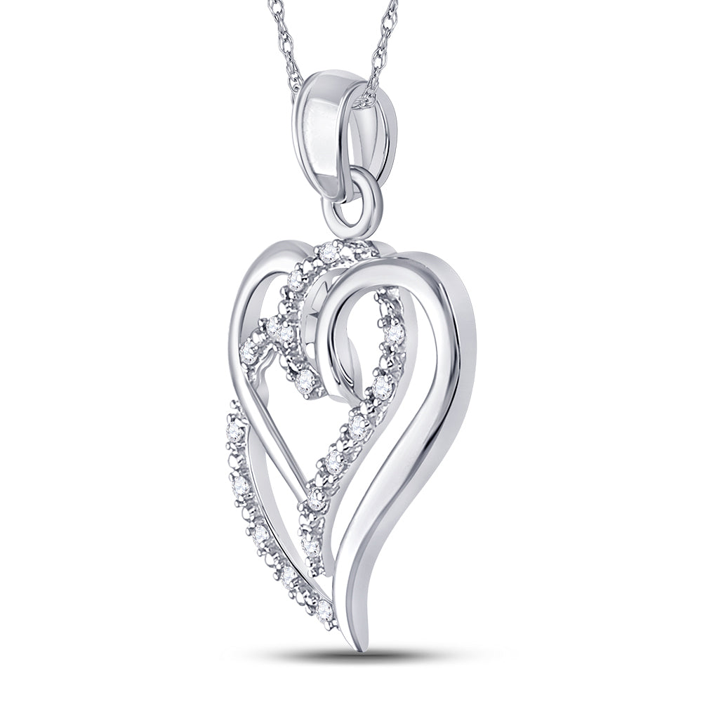 Sterling Silver Womens Round Natural Diamond Entwined Double Heart Pendant 1/5 CTW 1.37 Gram
