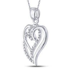 Sterling Silver Womens Round Natural Diamond Entwined Double Heart Pendant 1/5 CTW 1.37 Gram