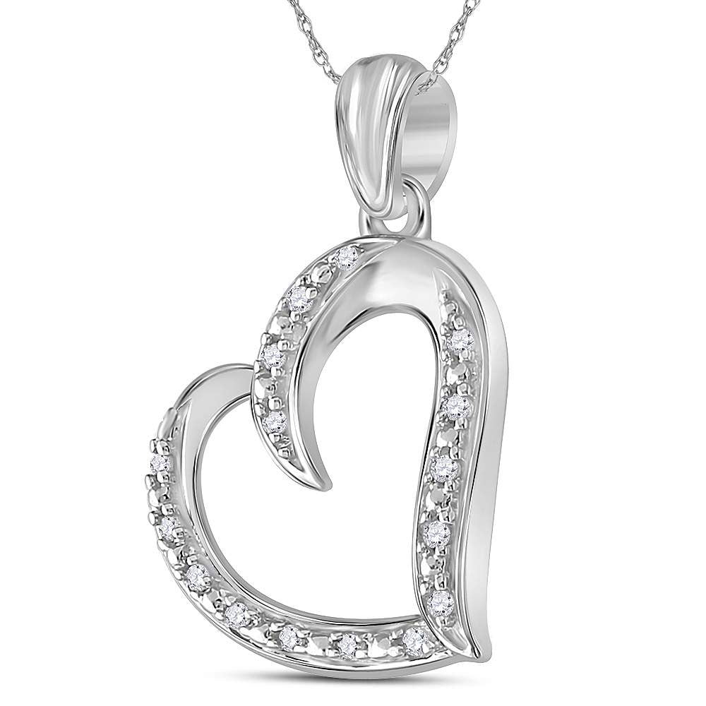 Sterling Silver Womens Round Natural Diamond Heart Pendant 1/10 CTW 1.59 Gram