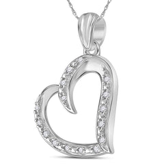 Sterling Silver Womens Round Natural Diamond Heart Pendant 1/10 CTW 1.59 Gram