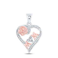 Sterling Silver Womens Round Diamond Rose-tone Mom Mother Heart Pendant 1/8 Cttw