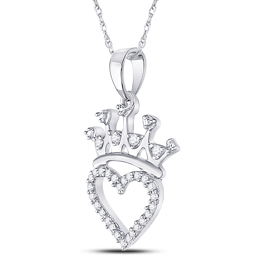 Sterling Silver Womens Round Natural Diamond Heart Pendant 5/8 CTW 0.81 Gram
