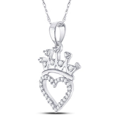Sterling Silver Womens Round Natural Diamond Heart Pendant 5/8 CTW 0.81 Gram