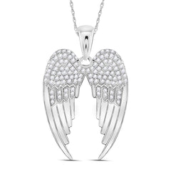 Sterling Silver Womens Round Natural Diamond Angel Wings Pendant 3/8 CTW 1.91 Gram