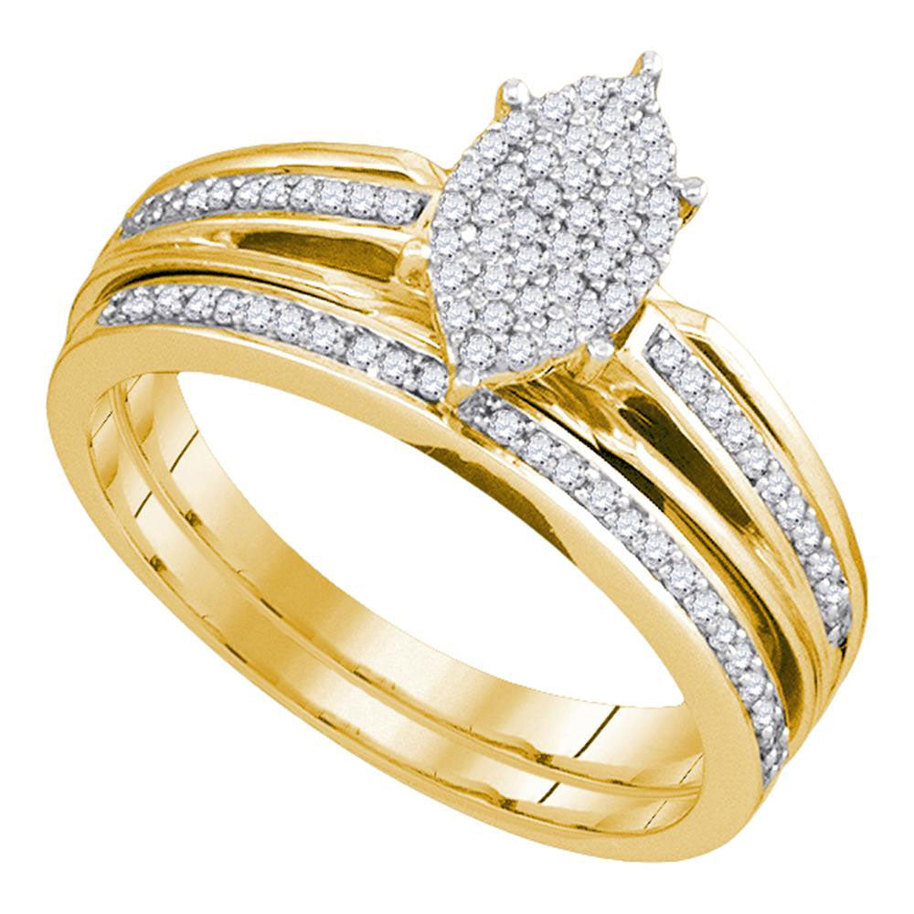 Yellow-Tone Sterling Silver Womens Round Diamond Bridal Wedding Engagement Ring Band Set 1/4 Cttw