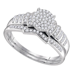 Sterling Silver Womens Round Diamond Cluster Bridal Wedding Engagement Ring Band Set 1/4 Cttw