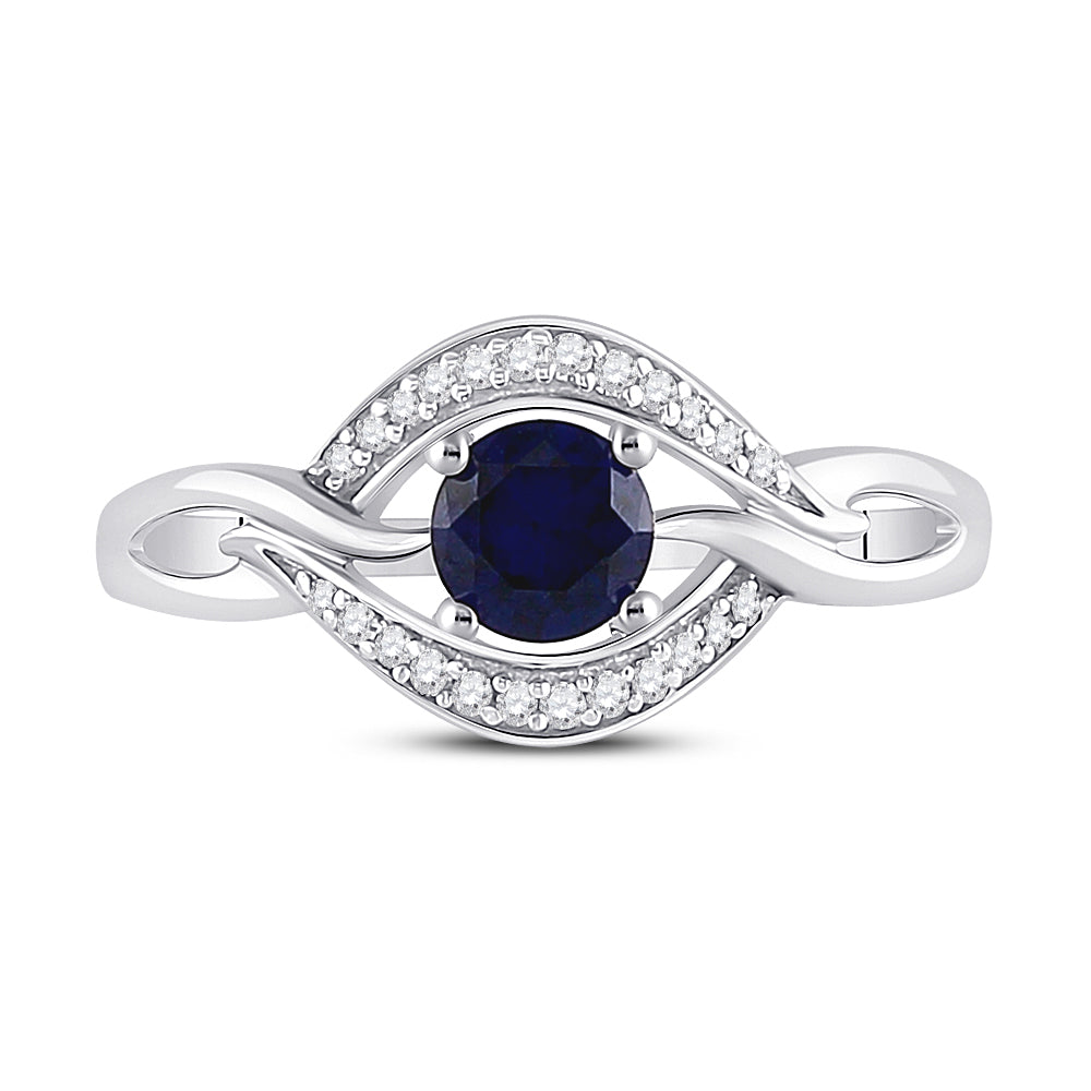 Sterling Silver Womens Round Lab-Created Blue Sapphire Solitaire Diamond Ring 5/8 CTW 2.18 Gram