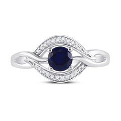 Sterling Silver Womens Round Lab-Created Blue Sapphire Solitaire Diamond Ring 5/8 CTW 2.18 Gram