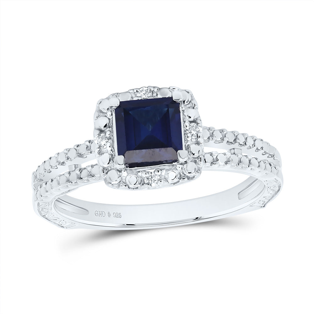 Sterling Silver Womens Princess Lab-Created Blue Sapphire Solitaire Ring 7/8 Cttw