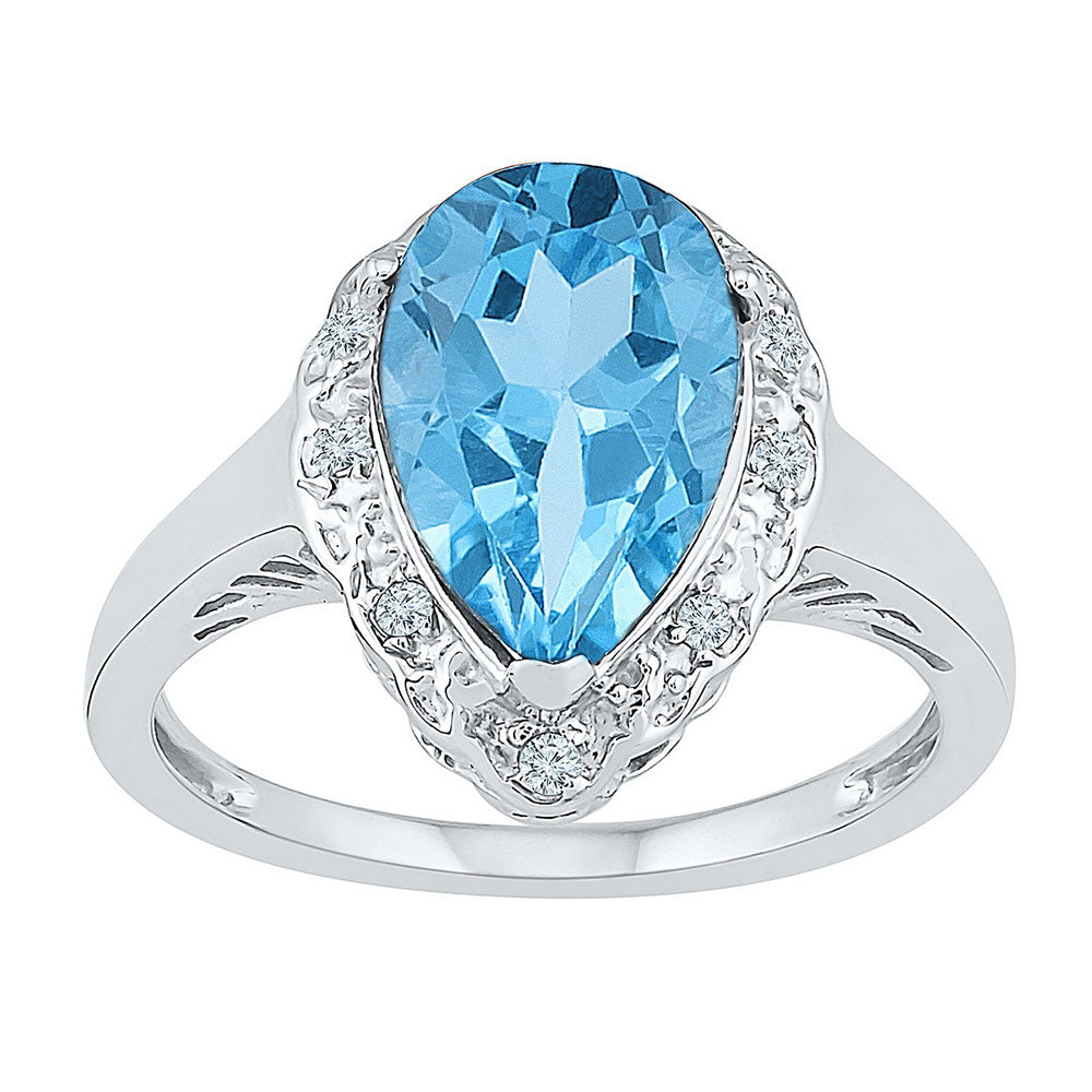 Sterling Silver Womens Pear Lab-Created Blue Topaz Solitaire Ring 2-1/3 Cttw