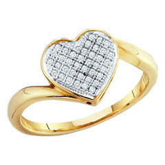 Yellow-tone Sterling Silver Womens Round Diamond Heart Cluster Ring 1/20 Cttw