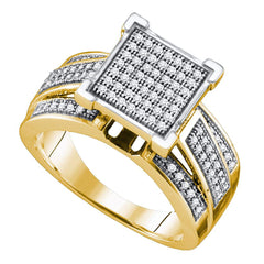 Yellow-Tone Sterling Silver Womens Round Diamond Square Bridal Wedding Engagement Ring 1/3 Cttw