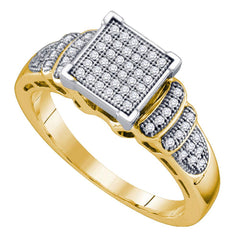 Yellow-Tone Sterling Silver Womens Round Diamond Square Cluster Ring 1/5 Cttw