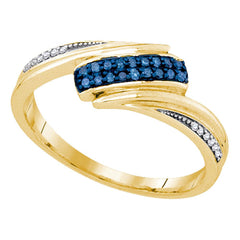 Yellow-tone Sterling Silver Womens Round Blue Color Enhanced Diamond Band Ring 1/8 Cttw