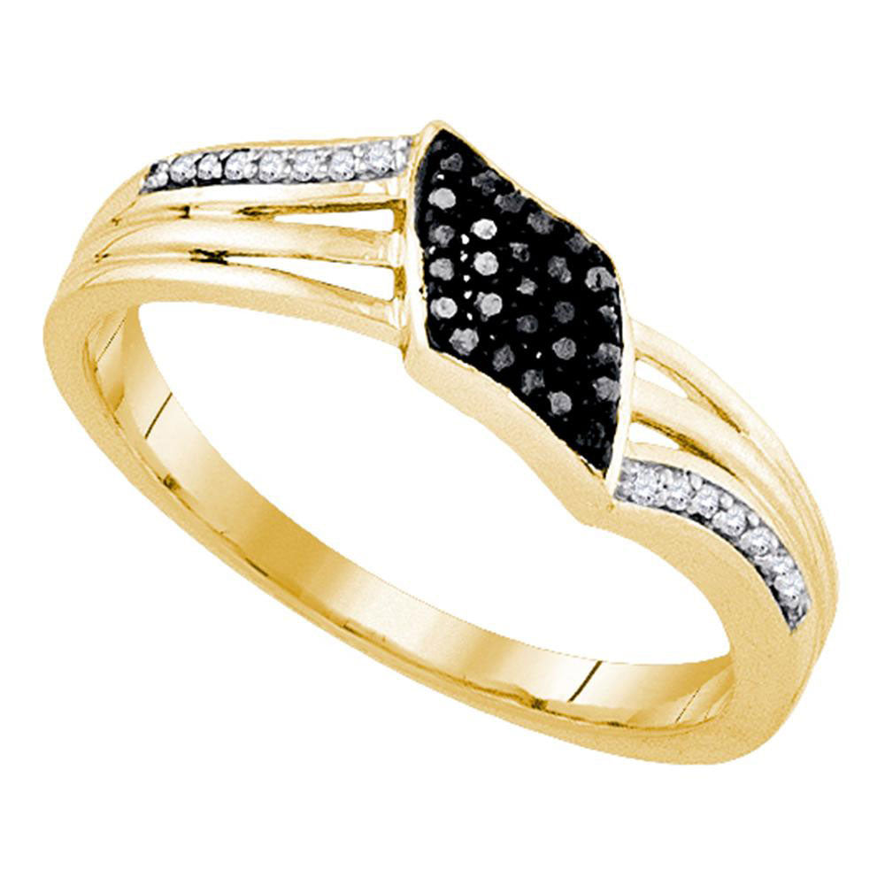 Yellow-tone Sterling Silver Womens Round Black Color Enhanced Diamond Band Ring 1/10 Cttw