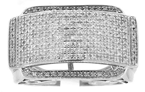 Sterling Silver Mens Round Diamond Rectangle Cluster Ring 5/8 Cttw