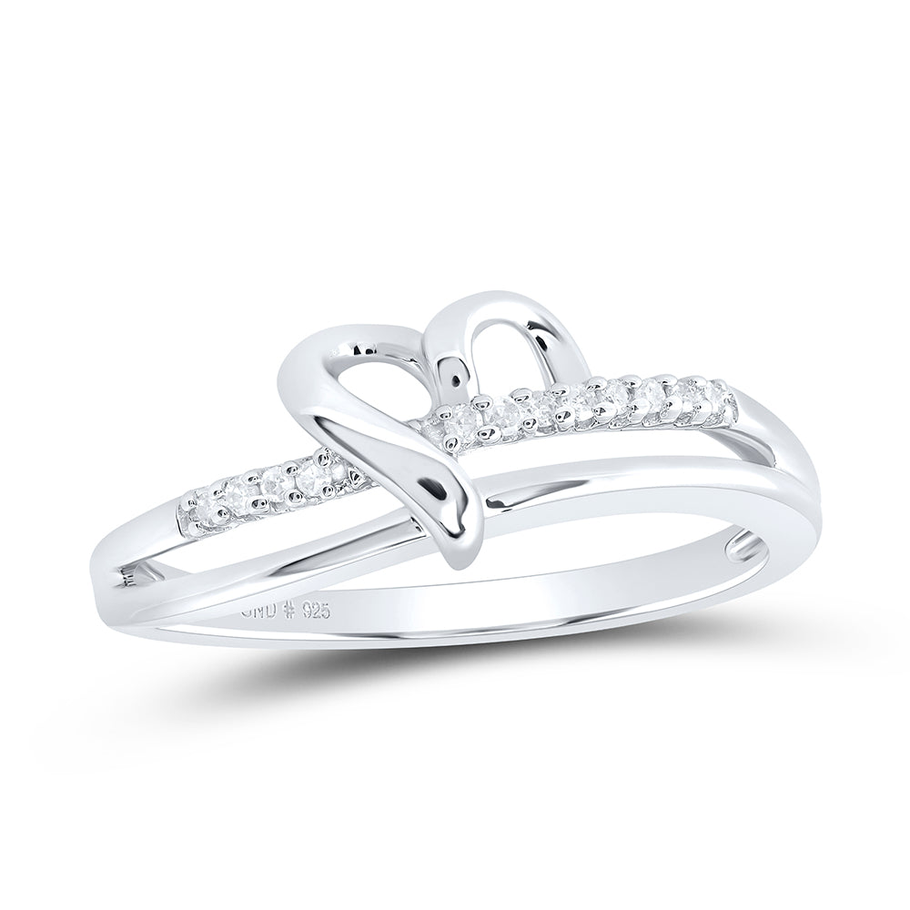 Sterling Silver Womens Round Diamond Heart Ring 1/20 Cttw