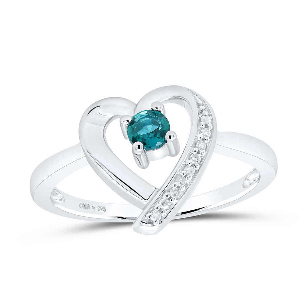 Sterling Silver Womens Round Lab-Created Emerald Solitaire Heart Ring 1/4 CTW 2.3 Gram