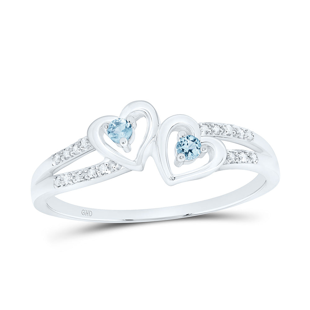 Sterling Silver Womens Round Lab-Created Aquamarine Diamond Heart Ring 1/5 CTW 2.52 Gram