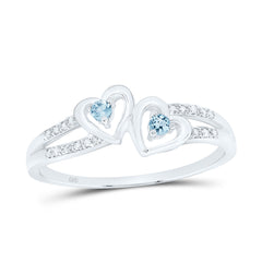 Sterling Silver Womens Round Lab-Created Aquamarine Diamond Heart Ring 1/5 CTW 2.52 Gram