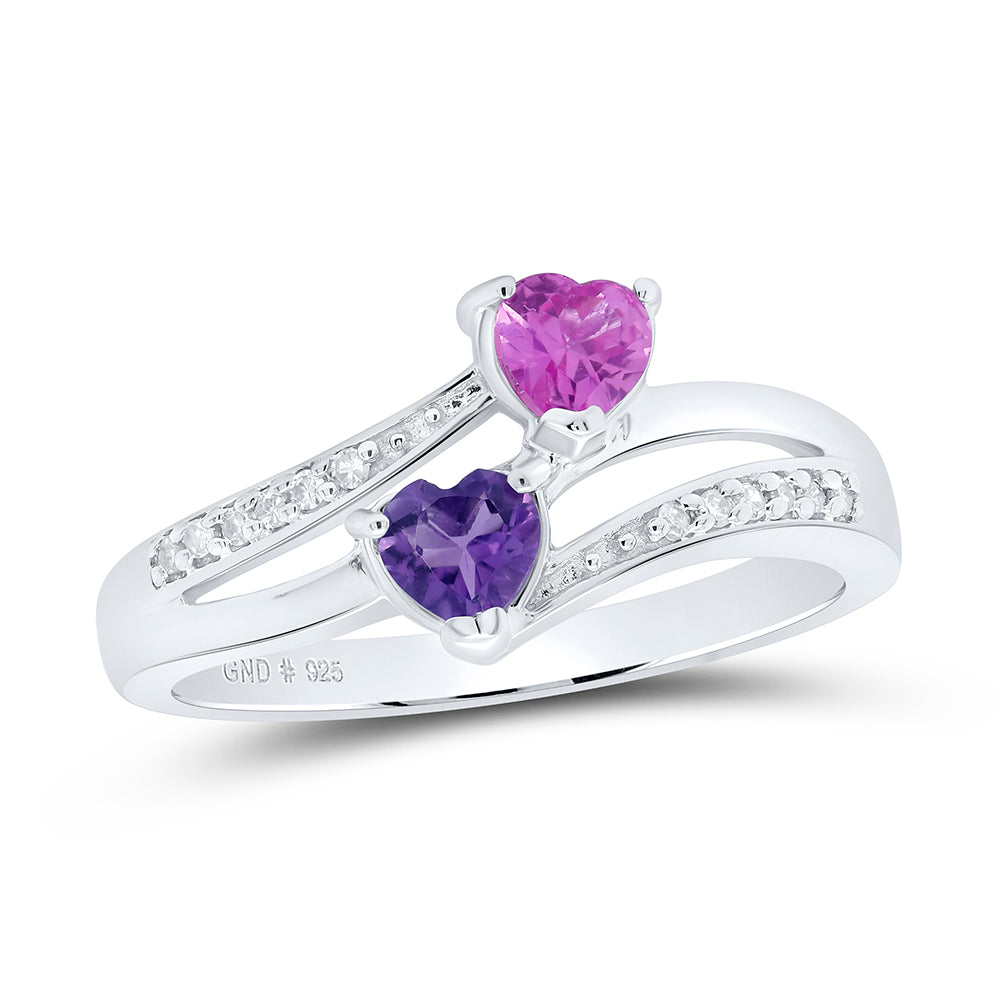 Sterling Silver Womens Heart Lab-Created Amethyst Pi Sapphire Bypass Ring 3/4 CTW 2.15 Gram