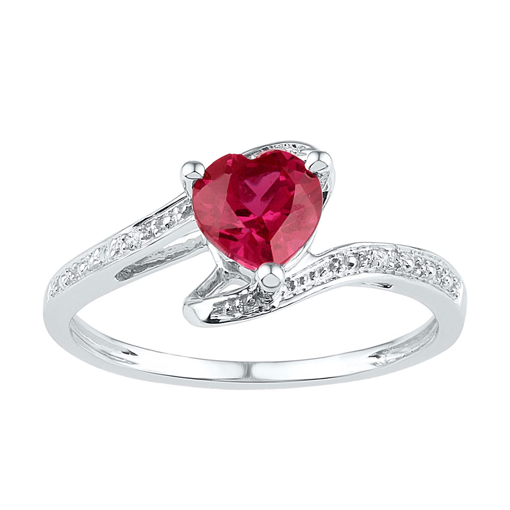 Sterling Silver Womens Heart Lab-Created Ruby Solitaire Diamond Ring 1.00 Cttw