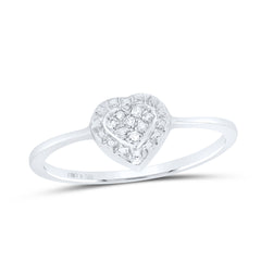 Sterling Silver Womens Round Diamond Simple Heart Cluster Ring .03 Cttw