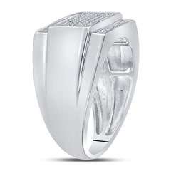 Sterling Silver Mens Round Diamond Rectangle Cluster Fashion Ring 1/3 Cttw