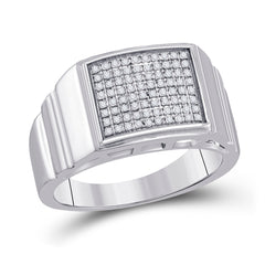 Sterling Silver Mens Round Diamond Square Cluster Textured Ring 1/4 Cttw