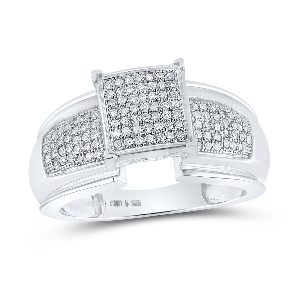 Sterling Silver Womens Diamond Elevated Square Cluster Bridal Wedding Engagement Ring 1/3 CTW 3.61 Gram
