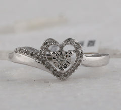 Sterling Silver Womens Round Diamond Heart Promise Ring 1/12 Cttw