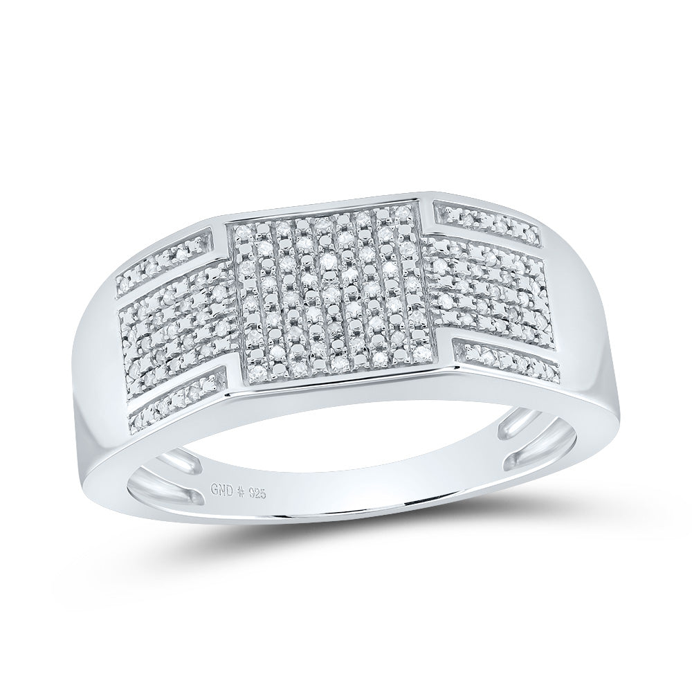 Sterling Silver Mens Round Natural Diamond Square Cluster Ring 1/4 CTW 5 Gram