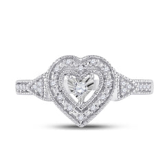 Sterling Silver Womens Round Natural Diamond Heart Ring 1/8 CTW 2.34 Gram