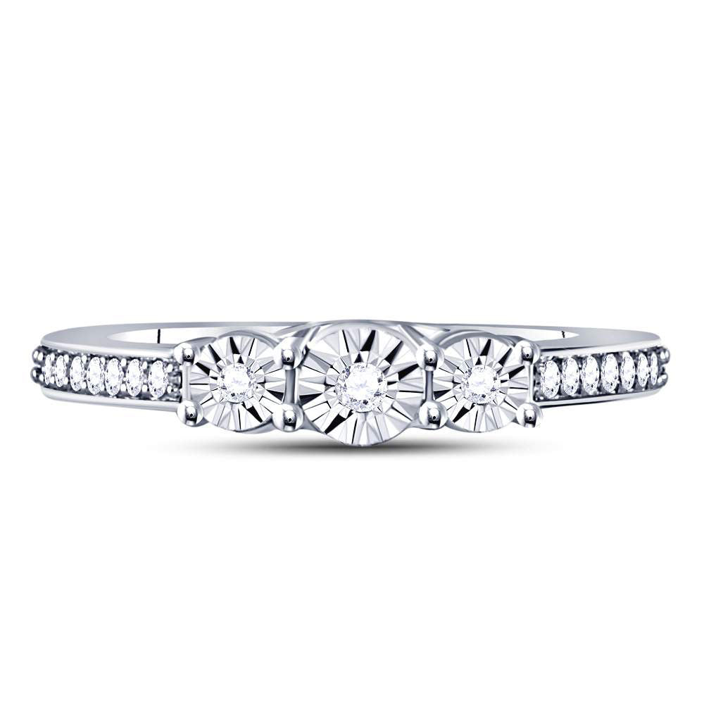 Sterling Silver Womens Round Natural Diamond 3-Stone Bridal Wedding Engagement Ring 1/6 CTW 1.56 Gram