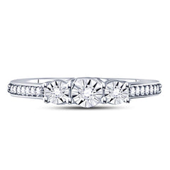 Sterling Silver Womens Round Natural Diamond 3-Stone Bridal Wedding Engagement Ring 1/6 CTW 1.56 Gram