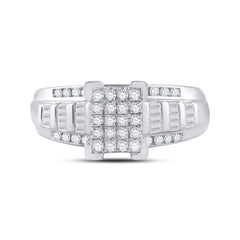 Sterling Silver Womens Round Diamond Rectangle Cluster Bridal Wedding Engagement Ring 1/2 Cttw