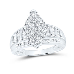 Sterling Silver Womens Round Natural Diamond Oval Cluster Bridal Wedding Engagement Ring 1.00 CTW 4.08 Gram
