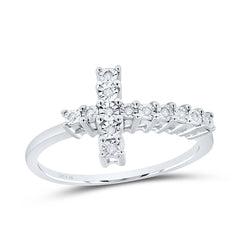 Sterling Silver Womens Round Diamond Cross Cluster Ring 1/20 Cttw