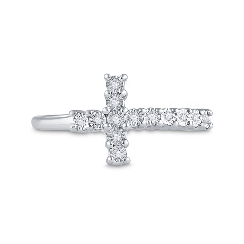 Sterling Silver Womens Round Diamond Cross Cluster Ring 1/20 Cttw