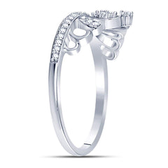 Sterling Silver Womens Round Diamond Crown Tiara Heart Ring 1/6 Cttw