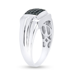 Sterling Silver Mens Round Blue Color Enhanced Diamond Cluster Ring 1/4 Cttw