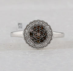 Sterling Silver Womens Round Brown Diamond Cluster Ring 1/3 CTW 2.23 Gram