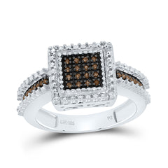 Sterling Silver Womens Round Brown Diamond Square Cluster Ring 1/6 CTW 4.61 Gram