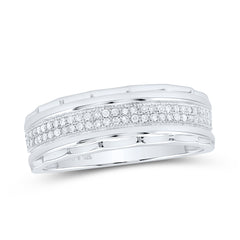 Sterling Silver Mens Round Diamond Wedding Band Ring 1/5 Cttw