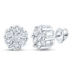 14kt White Gold Womens Round Diamond Flower Cluster Earrings 2.00 Cttw