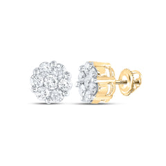 14kt Yellow Gold Womens Round Diamond Large Flower Cluster Stud Earrings 1-1/2 Cttw