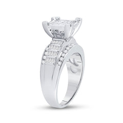 Sterling Silver Womens Princess Diamond Square Cluster Bridal Wedding Engagement Ring 1.00 Cttw