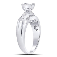 Sterling Silver Womens Princess Diamond Square Cluster Bridal Wedding Engagement Ring 1/3 Cttw